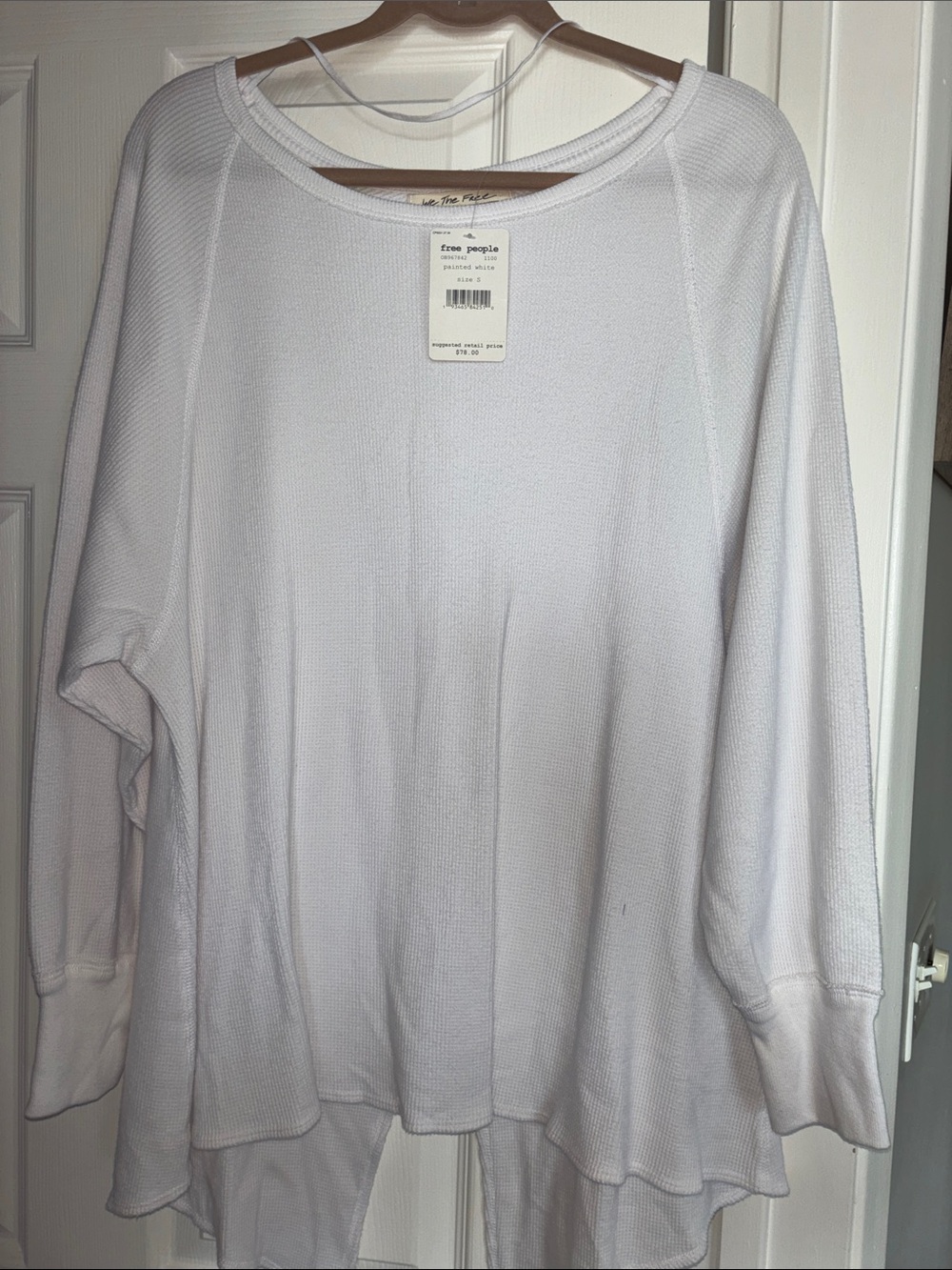 Free People White Waffle Knit Long Sleeve Top